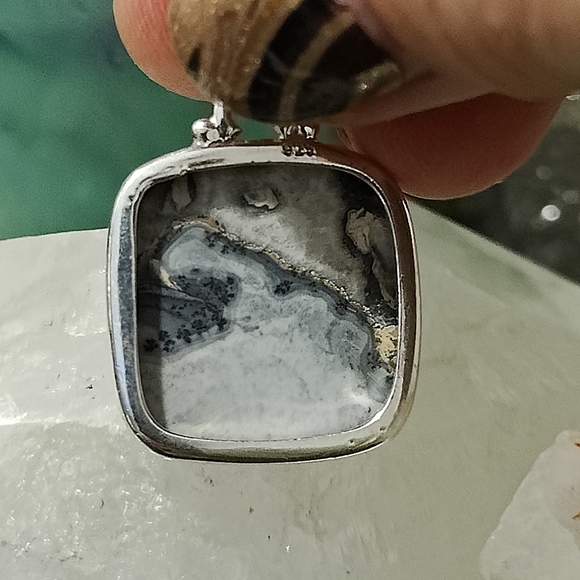 Natural Cushion Cut Ocean Sea Jasper Pendant .925 - Picture 5 of 6